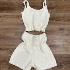 Skims cozy knit tank and short set in bone size s/m